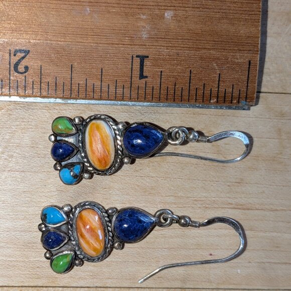 Sterling silver dangling pierced earrings with multi-colored stones - Picture 4 of 4
